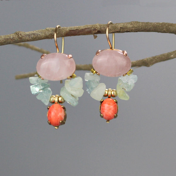 Rose Quartz Aquamarine Butterfly Earrings