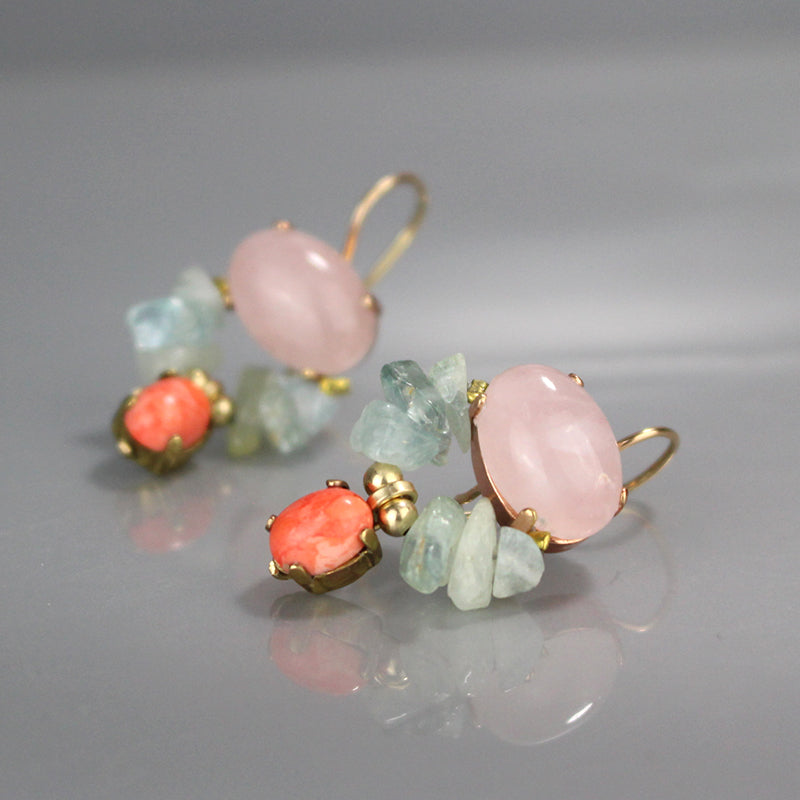 Rose Quartz Aquamarine Butterfly Earrings