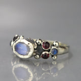 Silver Moonstone Garnet Caterina Ring - Size 9