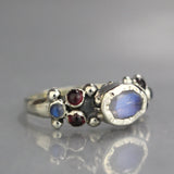 Silver Moonstone Garnet Caterina Ring - Size 9
