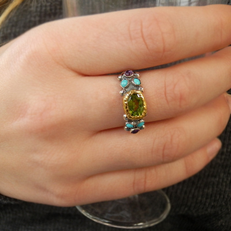 24K Solid Gold Peridot Caterina Ring