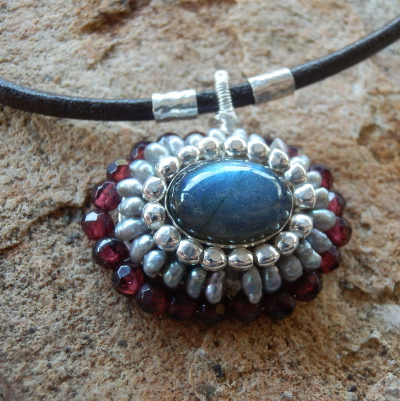 Silver Labradorite Chakra Necklace with Garnet