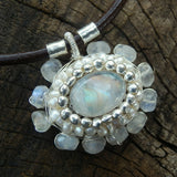 Silver Moonstone Chakra Necklace on Leather Cord
