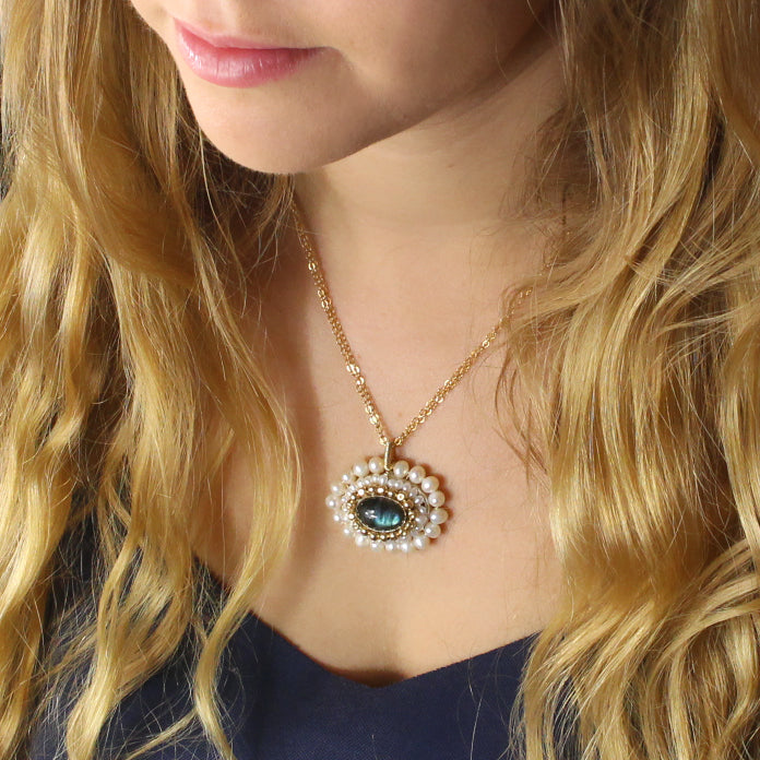 Labradorite and Pearl Chakra Necklace