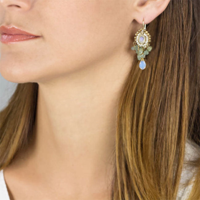 Moonstone Aquamarine Cherkes Earrings