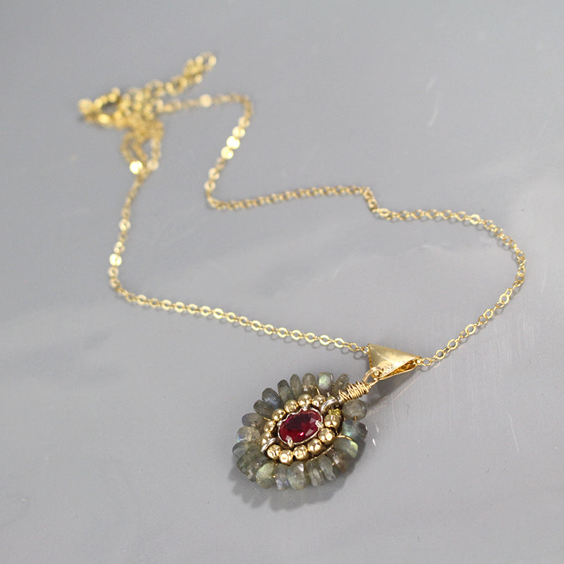 Pink CZ Labradorite Cherkes Jewelry Set