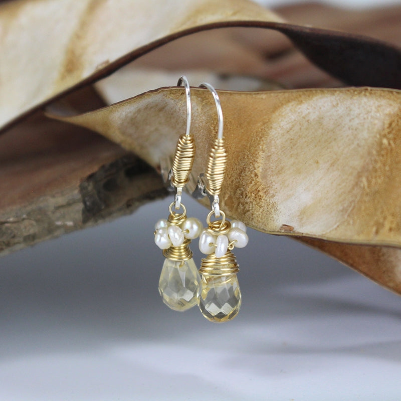 Small Citrine Glass Drop Earrings