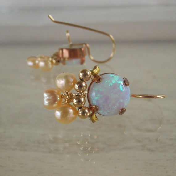 Lab Opal Pearl Clover Earrings