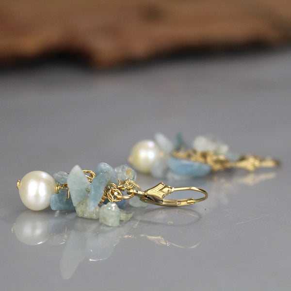 Aquamarine Pearl Cluster Earrings