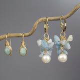 Aquamarine Pearl Cluster Earrings