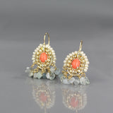 Coral Aquamarine Pearls Cherkes earrings