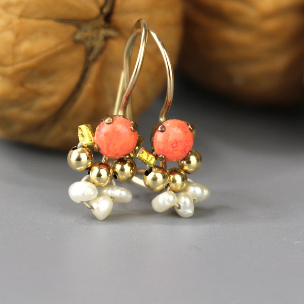 Coral and pearl deals earrings