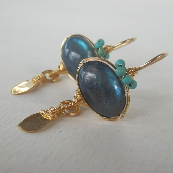 Turquoise Gold Filled Crown Earrings