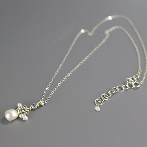 Silver Labradorite Pearl Drop Necklace