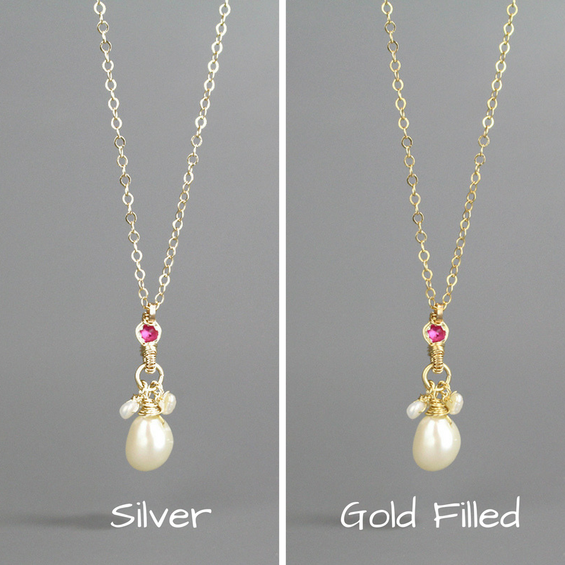 Pink CZ Pearl Drop Necklace