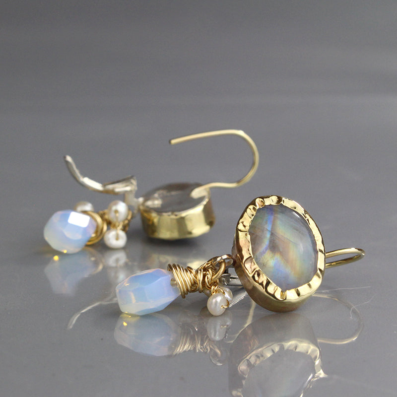 9K Gold Moonstone Eye Earrings