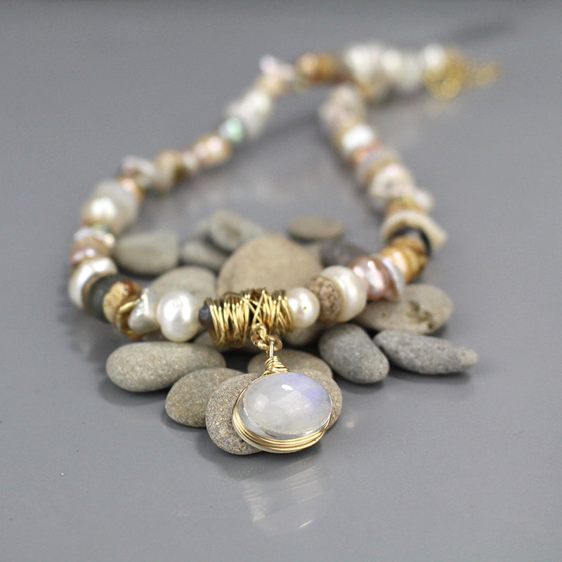 Moonstone Pearl Statement Eye Necklace