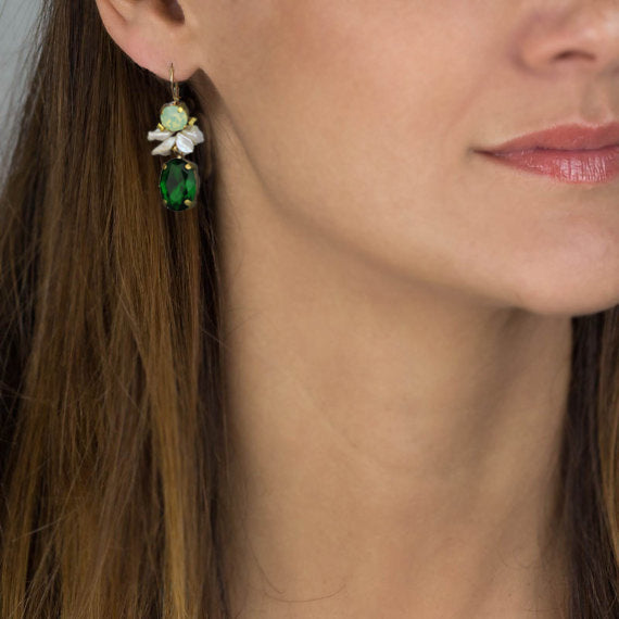 Green Swarovski Pearl Flamenco Earrings