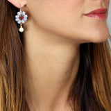 Blue Agate Pearl Flower Earrings