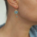 Blue Zircon Apatite Silver Flower Earrings