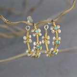 Turquoise Pearl Flower Hoop Earrings