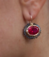 Pink Zircon Labradorite Flower Earrings