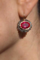 Pink Zircon Labradorite Flower Earrings