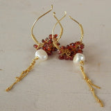Garnet Pearl Cluster Hoop Earrings