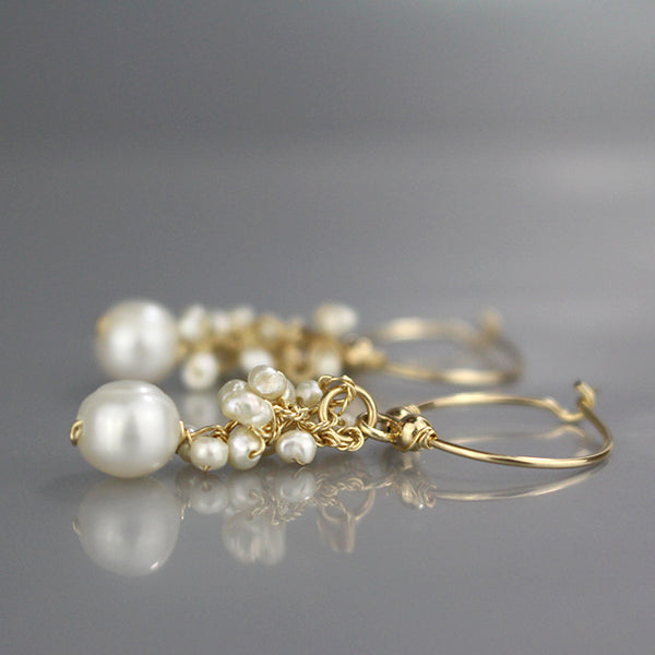 Gold Filled Cluster Pearl Earrings
