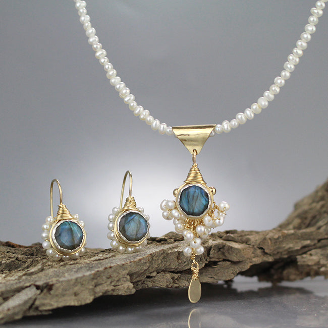 Pearl Labradorite Necklace and Earring Set