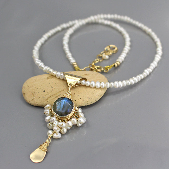 Pearl Labradorite Necklace and Earring Set