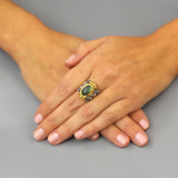 Labradorite Gold Silver Lakshmi Ring