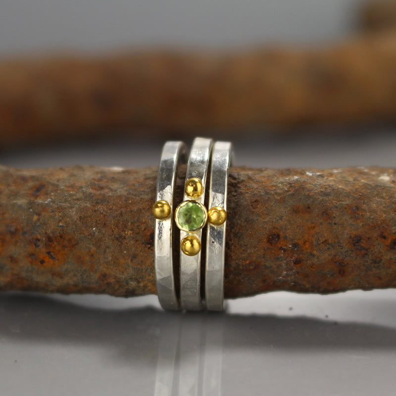 Silver Peridot Stacking Rings Set