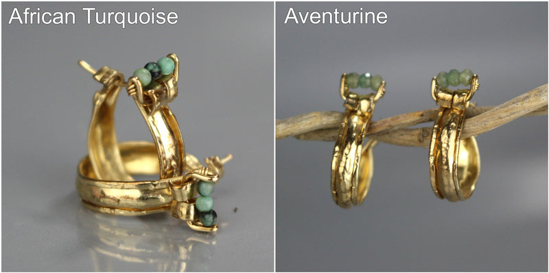 African Turquoise Golden Hoop Earrings