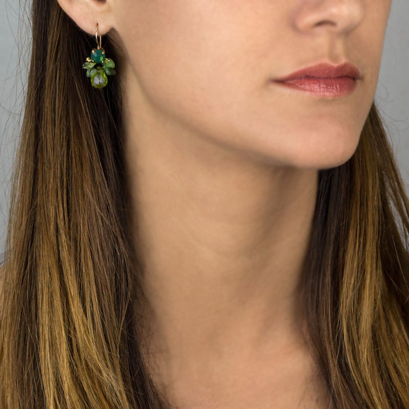 Green Swarovski Bee Earrings in Copper