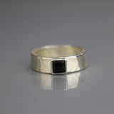 Hammered Silver 6mm Onyx Ring