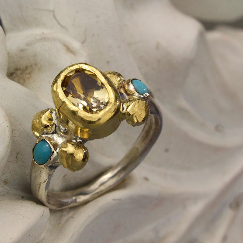 Solid Gold and Silver Citrine Helena Ring