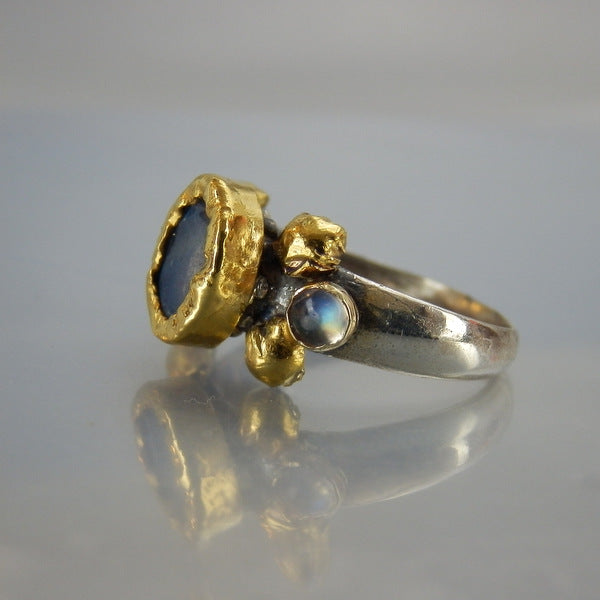 24K Solid Gold Labradorite Helena Ring