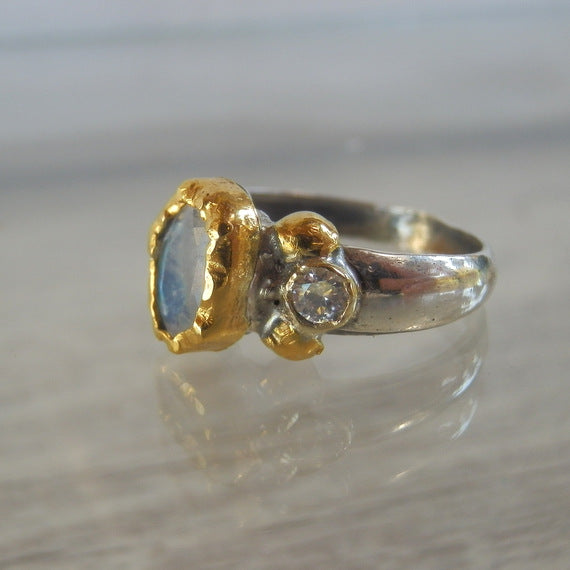 Diamond Faceted Moonstone Helena Ring