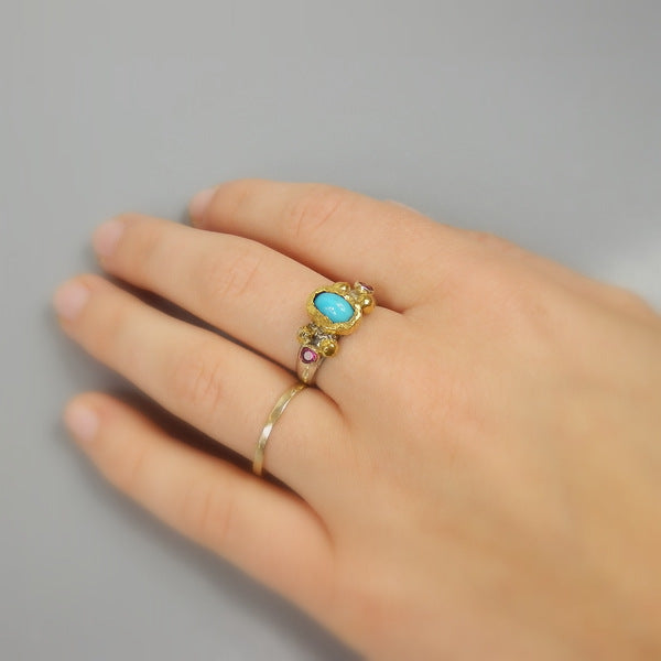 Solid Gold and Silver Labradorite Helena Ring