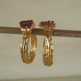 Garnet Golden Crown Hoop Earrings