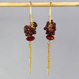 Garnet Long Hoop Earrings in Gold Filled