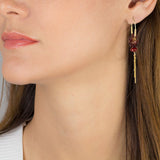 Garnet Long Hoop Earrings in Gold Filled