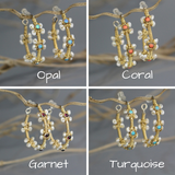 Garnet Pearl Flower Hoop Earrings