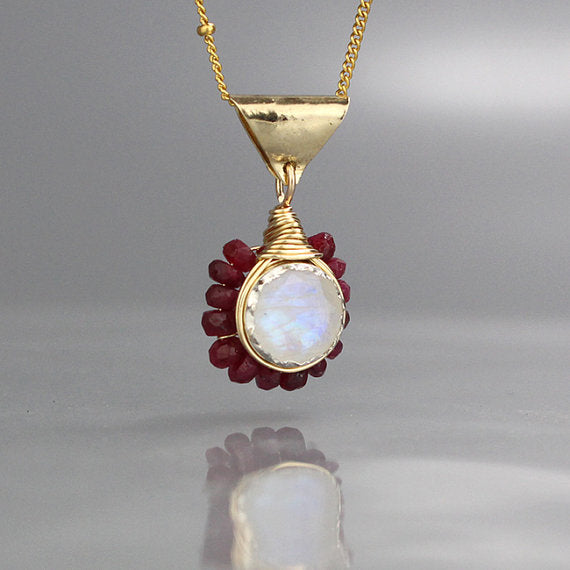 Ruby and Moonstone Flower Necklace