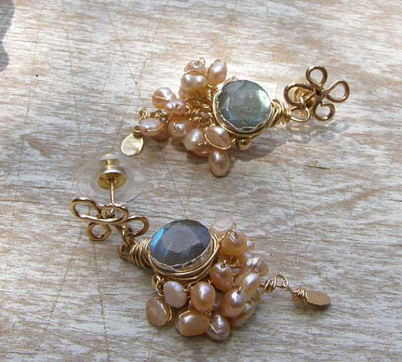 Labradorite and Natural Pearl Camelot Earrings