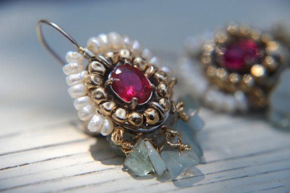 Rosy Zircon Pearls Ethnic earrings