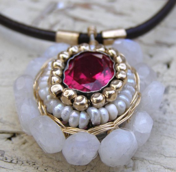 Red Zircon, Moonstones Mandala Necklace
