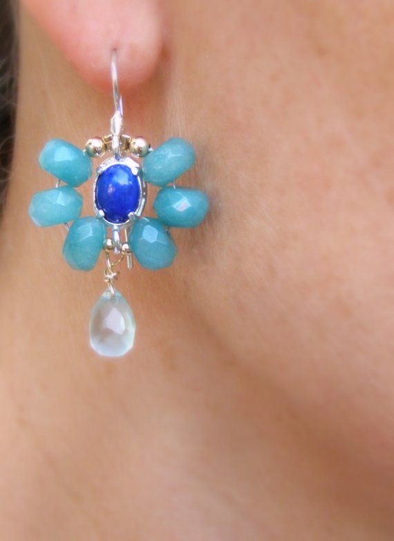 Labradorite Amazonite Flower earrings