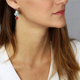 Pink Green Dangle Earrings, Fuchsia Pink Earrings, Chrysoprase Earrings, Cluster Earrings, Gemstone Earrings, Colorful Boho Earrings